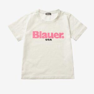 BLAUER – T-Shirt Kids Stampa Glitter Bianco