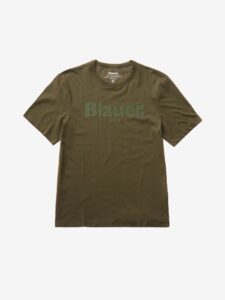 BLAUER – T-Shirt Uomo Scritta Blauer in Tono Verde Siepe
