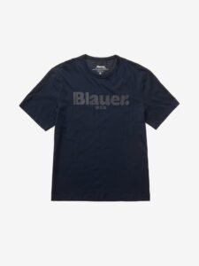 BLAUER – T-Shirt Uomo Scritta Blauer in Tono Blu Solidate