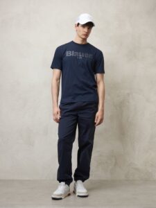 BLAUER – T-Shirt Uomo Scritta Blauer in Tono Blu Solidate