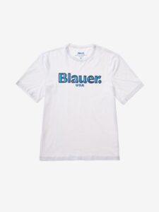 BLAUER – T-Shirt Uomo Logo Sfumato Bianco