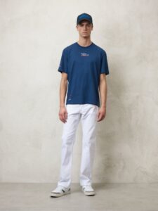 BLAUER – T-Shirt Uomo Fiammata e Ricamata Blu Poseidone