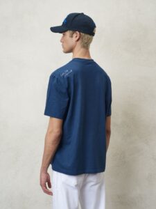BLAUER – T-Shirt Uomo Fiammata e Ricamata Blu Poseidone