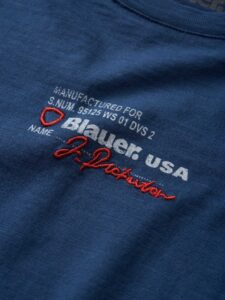 BLAUER – T-Shirt Uomo Fiammata e Ricamata Blu Poseidone