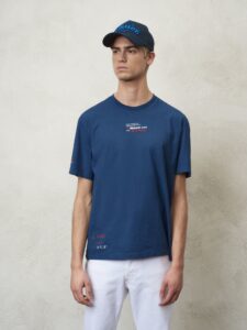BLAUER – T-Shirt Uomo Fiammata e Ricamata Blu Poseidone