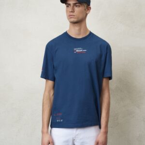 BLAUER – T-Shirt Uomo Fiammata e Ricamata Blu Poseidone