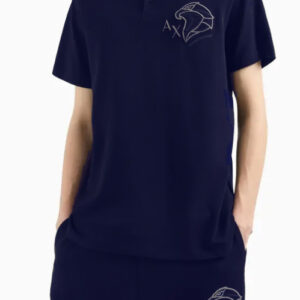 ARMANI EXCHANGE – Polo Uomo in Cotone Revers Tinta Unita Blu