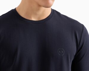 ARMANI EXCHANGE – T-Shirt Uomo Cotone e Logo Mini Tono su Tono Blu Navy
