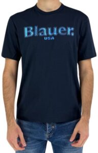 BLAUER – T-Shirt Uomo Logo Sfumato Blu