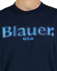 BLAUER – T-Shirt Uomo Logo Sfumato Blu