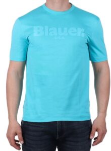 BLAUER – T-Shirt Uomo Scritta Blauer in Tono Turchese