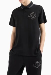 ARMANI EXCHANGE – Polo Uomo in Cotone Revers Tinta Unita Nero