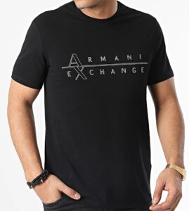 ARMANI EXCHANGE – T-Shirt Uomo Stampa con Scritta Logo nella Parte Frontale Nero