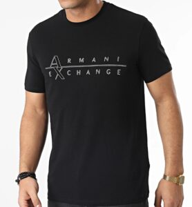ARMANI EXCHANGE – T-Shirt Uomo Stampa con Scritta Logo nella Parte Frontale Nero
