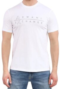 ARMANI EXCHANGE – T-Shirt Uomo Stampa con Scritta Logo nella Parte Frontale Bianco