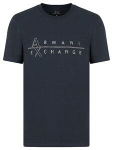 ARMANI EXCHANGE – T-Shirt Uomo Stampa con Scritta Logo nella Parte Frontale Blu Navy