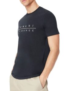 ARMANI EXCHANGE – T-Shirt Uomo Stampa con Scritta Logo nella Parte Frontale Blu Navy