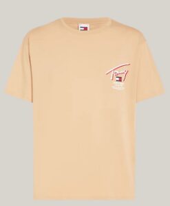 TOMMY HILFIGHER – T-Shirt Uomo Signature con Logo sul Retro Sabbia