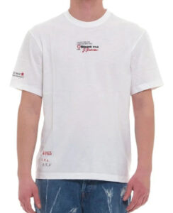 BLAUER – T-Shirt Uomo Fiammata e Ricamata Bianco