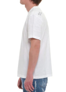 BLAUER – T-Shirt Uomo Fiammata e Ricamata Bianco