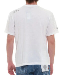 BLAUER – T-Shirt Uomo Fiammata e Ricamata Bianco