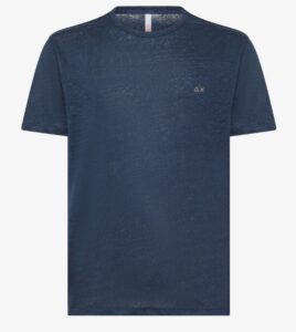 SUN68 – T-Shirt Uomo Linen Solid S/S Blu Navy