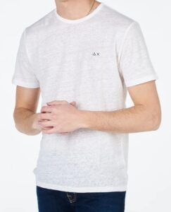 SUN68 – T-Shirt Uomo Linen Solid S/S Bianco Panna
