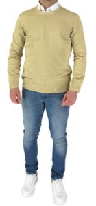 BLAUER – Maglia Uomo Cotone Slim a Tinta Unita Sabbia