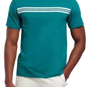 BIKKEMBERGS – T-Shirt Uomo Girocollo con Banda Logata Acqua