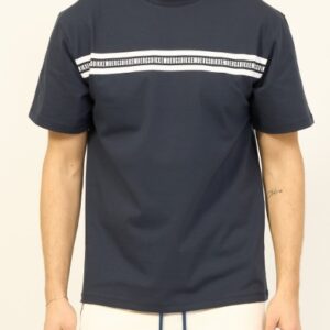 BIKKEMBERGS – T-Shirt Uomo Girocollo con Banda Logata Blu