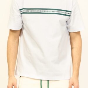 BIKKEMBERGS – T-Shirt Uomo Girocollo con Banda Logata Bianco