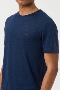 SUN68 – T-Shirt Uomo Linen Solid S/S Blu Navy