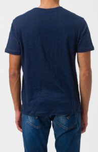 SUN68 – T-Shirt Uomo Linen Solid S/S Blu Navy