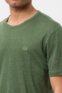 SUN68 – T-Shirt Uomo Linen Solid S/S Verde Scuro