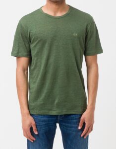 SUN68 – T-Shirt Uomo Linen Solid S/S Verde Scuro