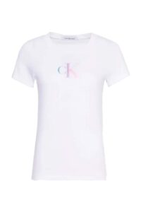 CALVIN KLEIN JEANS – T-Shirt Donna con Monogramma Slim Bianco Bright