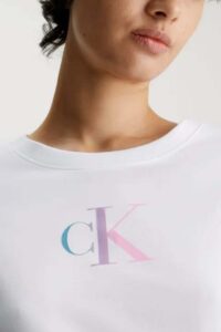 CALVIN KLEIN JEANS – T-Shirt Donna con Monogramma Slim Bianco Bright