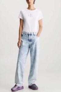 CALVIN KLEIN JEANS – T-Shirt Donna con Monogramma Slim Bianco Bright