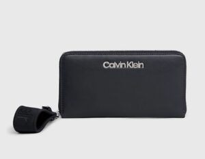 CALVIN KLEIN – Portafoglio Donna con Zip Integrale e Borsellino Portamonete da Polso RFID Nero