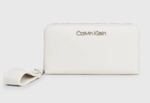 CALVIN KLEIN – Portafoglio Donna con Zip Integrale e Borsellino Portamonete da Polso RFID Beige