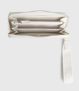 CALVIN KLEIN – Portafoglio Donna con Zip Integrale e Borsellino Portamonete da Polso RFID Beige