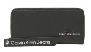 CALVIN KLEIN JEANS – Portafoglio Donna in Ecopelle con Zip Integrale e Logo Nero
