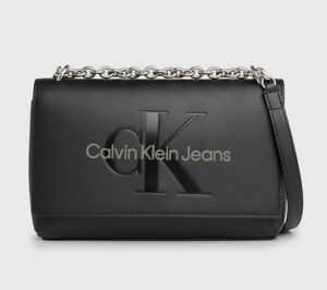 CALVIN KLEIN JEANS – Borsa Donna Sculpted Ew Flap Conv25 Mono Nero e Logo Metallico