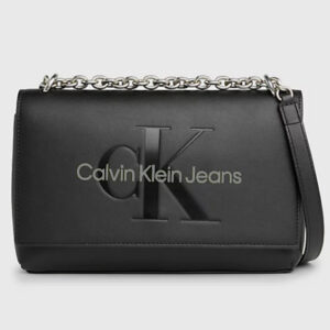 CALVIN KLEIN JEANS – Borsa Donna Sculpted Ew Flap Conv25 Mono Nero e Logo Metallico