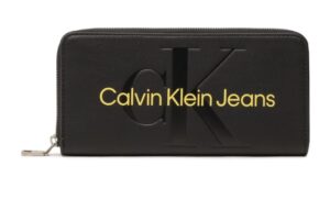 CALVIN KLEIN JEANS – Portafoglio Donna con Zip Integrale e Logo Nero Fashion Yellow