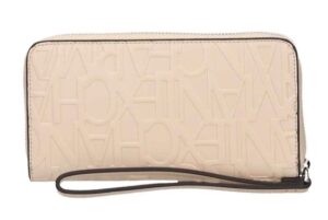 ARMANI EXCHANGE – Portafoglio Donna con Zip e Scritta Logo Impressa All-Over Beige