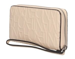 ARMANI EXCHANGE – Portafoglio Donna con Zip e Scritta Logo Impressa All-Over Beige