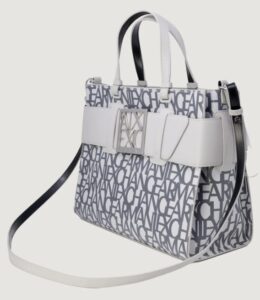 ARMANI EXCHANGE – Borsa Donna Tote Media con Dettaglio a Contrasto Grigio/Bianco Off