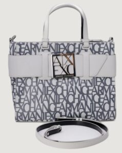 ARMANI EXCHANGE – Borsa Donna Tote Media con Dettaglio a Contrasto Grigio/Bianco Off