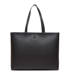 CALVIN KLEIN JEANS – Borsa Donna Minimal Monogram Slim Tote34 Nero/Shiny Gunmetal